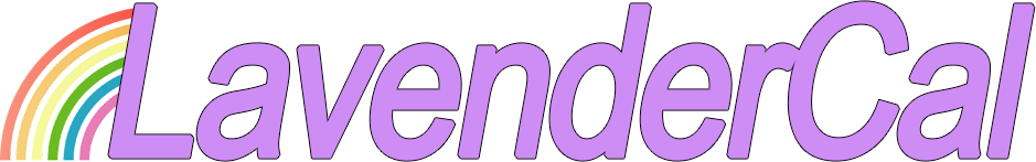 Purple text reads "LavendarCal" with a rainbow attached to the L
